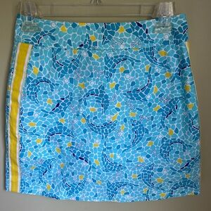 Vintage Lilly Pulitzer white label blue dolphin yellow stripe skort. Size 0